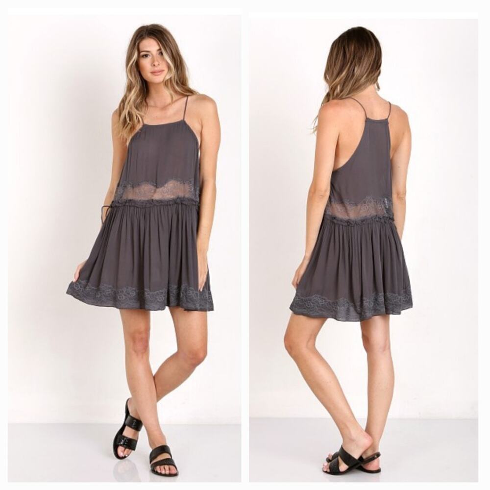 Free People Two For Tea Charcoal Slip Dress Size Medium Slinky Casual Beahy